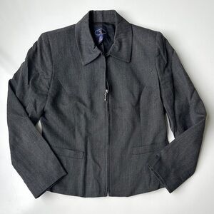 Vintage Chelsea Cambell Petites Gray Wool Blend Lined Zip Front Jacket Womens 6P